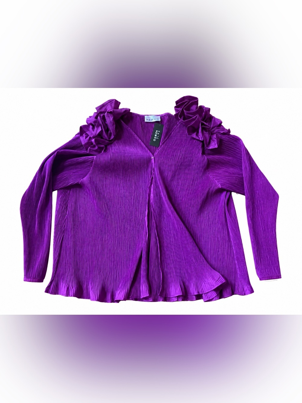 NWT Kate Hewko Ruffled Glam Cardigan Blouse Fuchsia One Sz Pleated Statement Top